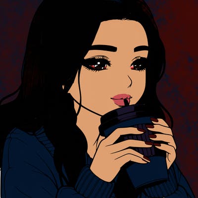 realistic girl drinking coffee