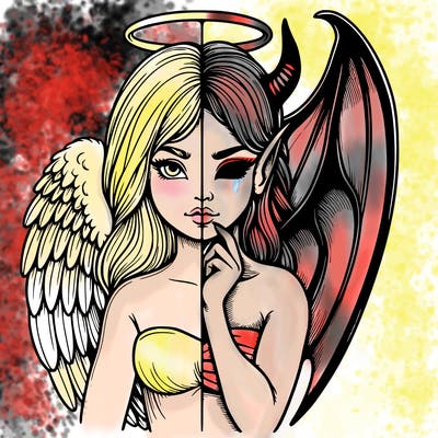 realistic angel half demon