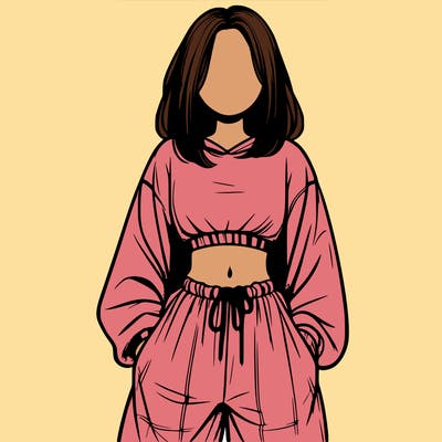 realistic girl faceless with baggy pants and a crop top