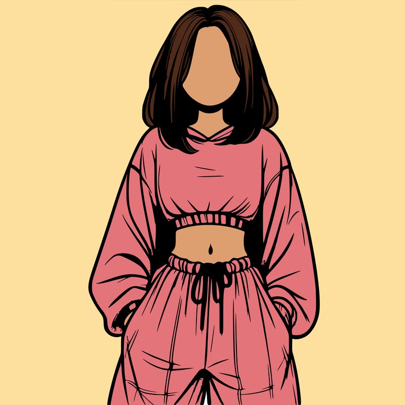 realistic girl faceless with baggy pants and a crop top
