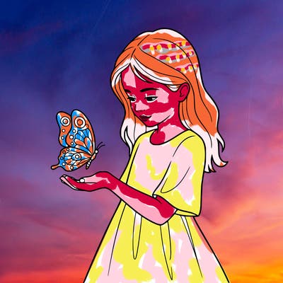 a girl with a butterfly on hand