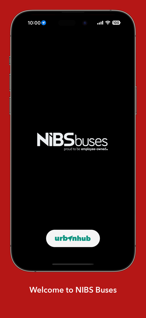 NIBS Buses - The welcome screen of the NIBS Buses mobile app featuring the company logo on an iPhone