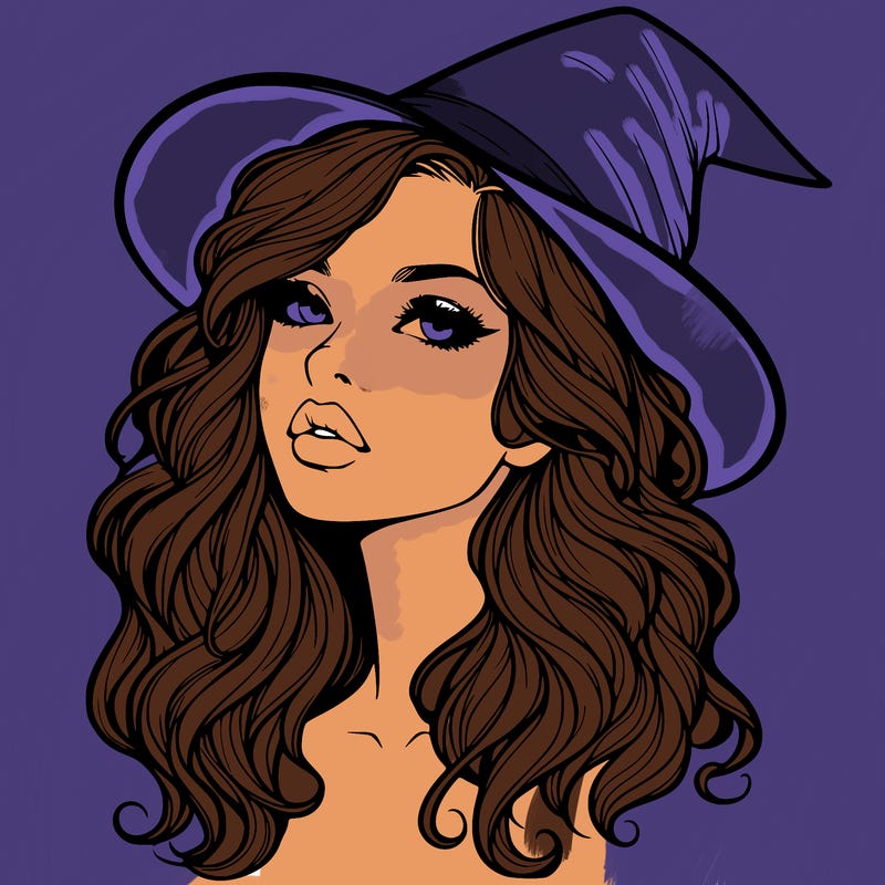 realistic witch girl with wavy hair and lips