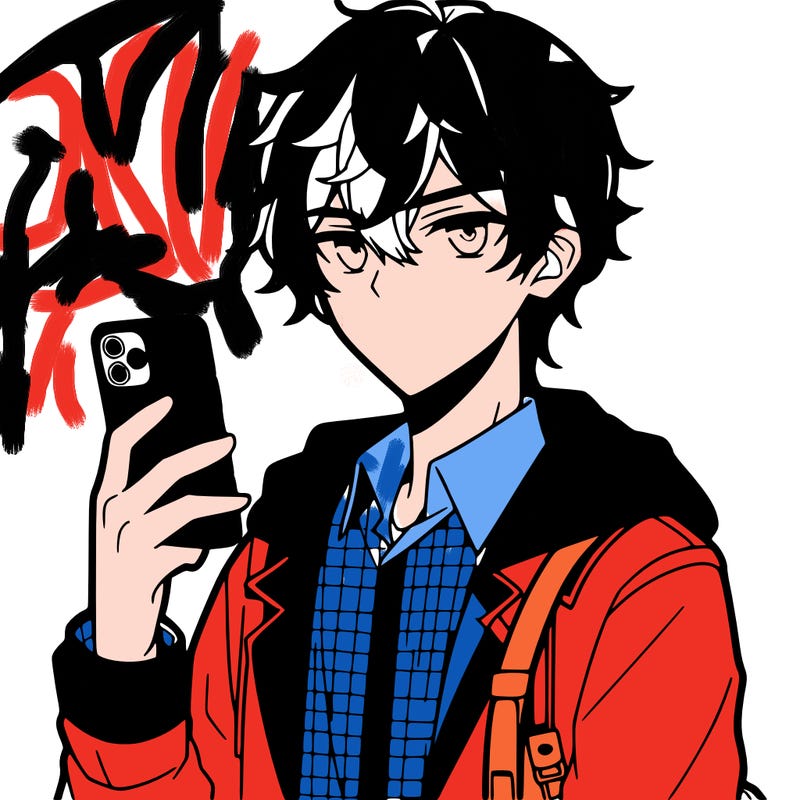 male anime character holding phone