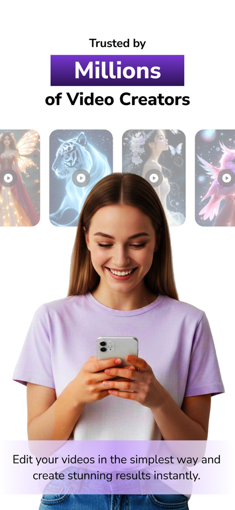 Uma jovem usando o aplicativo Kapwing Video Editor em seu telefone