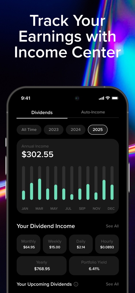 Baraka app Income Center screen showing dividend earnings chart and yield summary