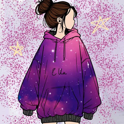realistic girl with a oversized sweatshirt on and a bun