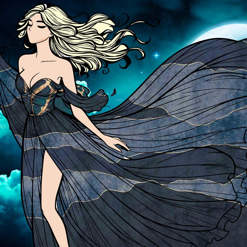 realistic woman in dress flowing the the wind