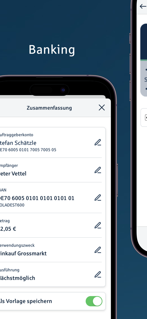 Uma tela de resumo do aplicativo móvel BW-Bank no iPhone mostrando detalhes da transação como destinatário, valor e propósito