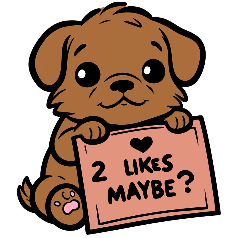 a puppy holding a sign that says 2 likes maybe?