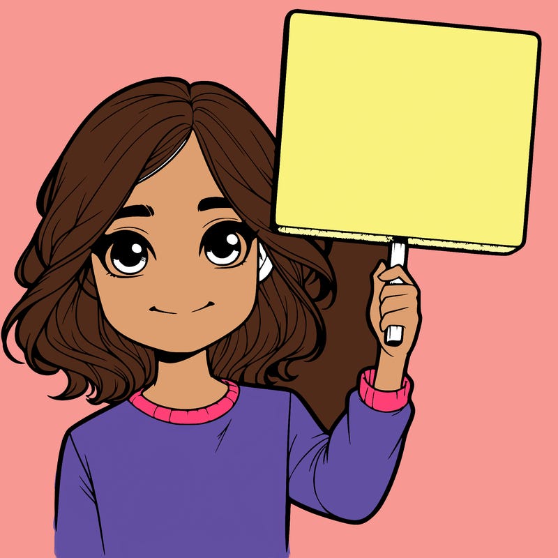 realistic girl holding up a sign