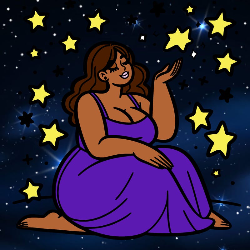 plus size woman looking at stars