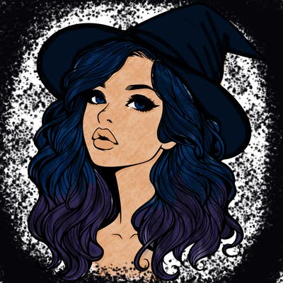 realistic witch girl with wavy hair and lips