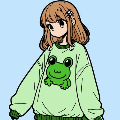 girl wearing frogging sweatshirt