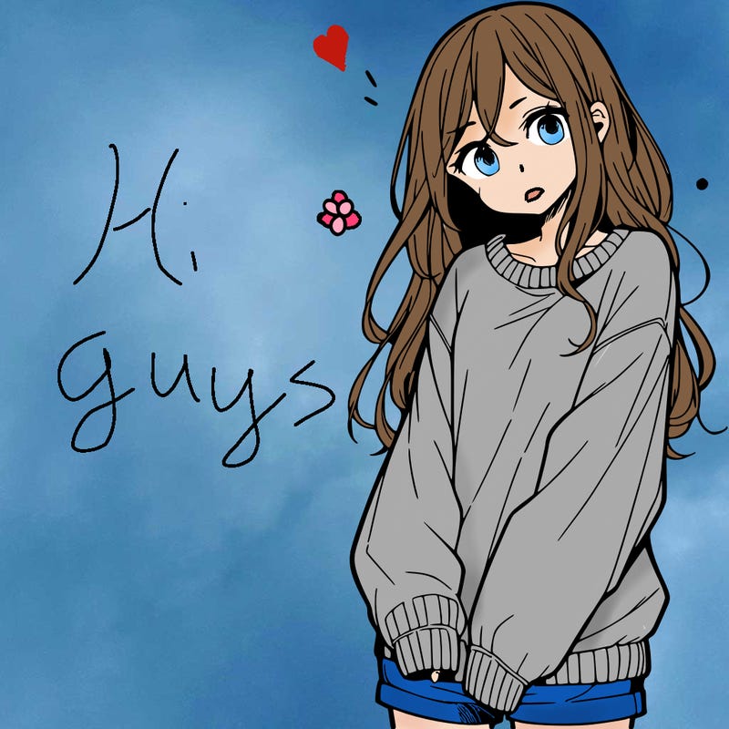 manga teen girl  in a sweater and baggy pants