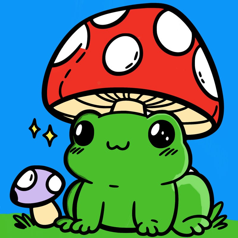 a cute frog with a mushroom hat