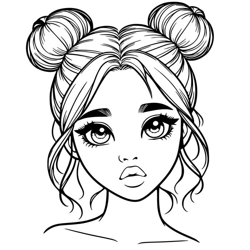 realistic girl with two buns on her head