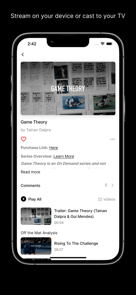 AOJ+ - Screenshot of the AOJ plus app featuring the Game Theory instructional series by Tainan Dalpra