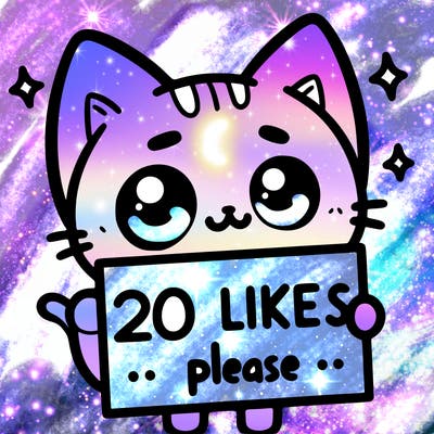 a cat that is holding a sign that says 20 likes please