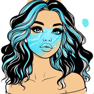 realistic girl with wavy hair and lips