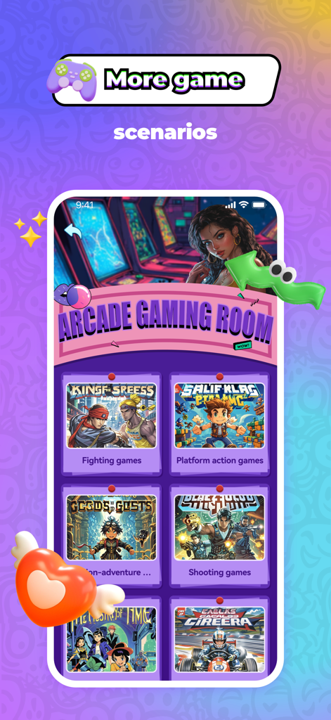 Froliv - Video Call，Have Fun - A selection of retro game genres in the Froliv app including fighting and shooting games