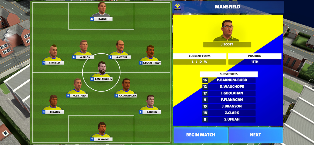 First Team Manager Season 2026 - Tactical formation and team lineup screen in First Team Manager 2026.