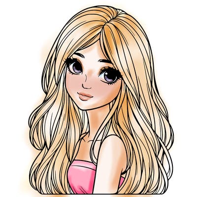 realistic girl with long hair