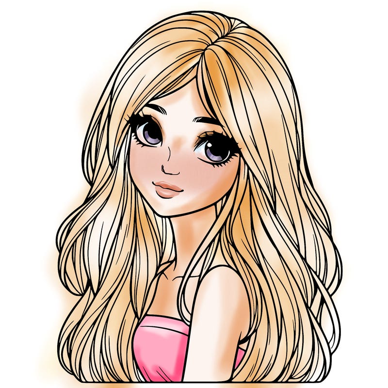 realistic girl with long hair