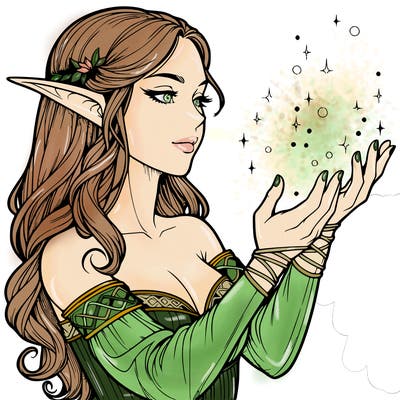 realistic elf girl doing magic