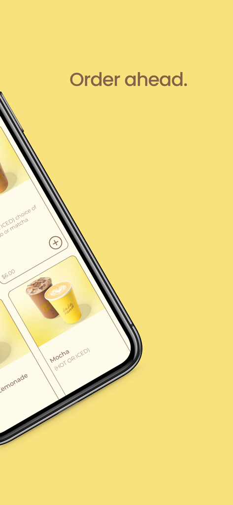 La La Land Kind Cafe app interface showing the order ahead feature and beverage menu