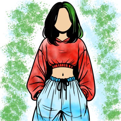 realistic girl faceless with baggy pants and a crop top