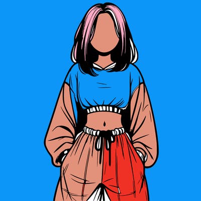 realistic girl faceless with baggy pants and a crop top