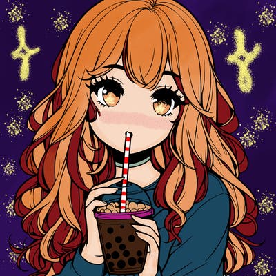 realistic girl drink a boba