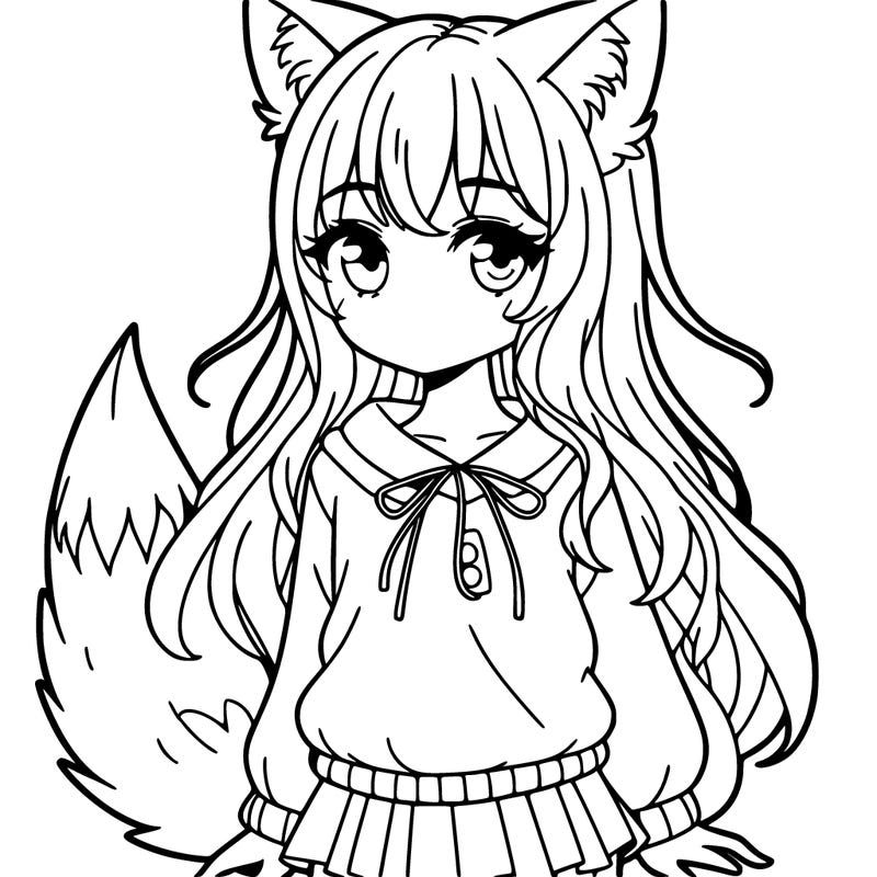 human girl with fox ears and fox tail