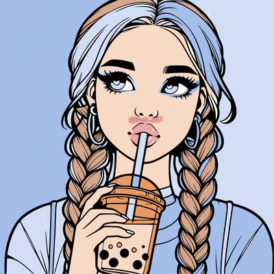 realistic girl with braided hair drinking boba