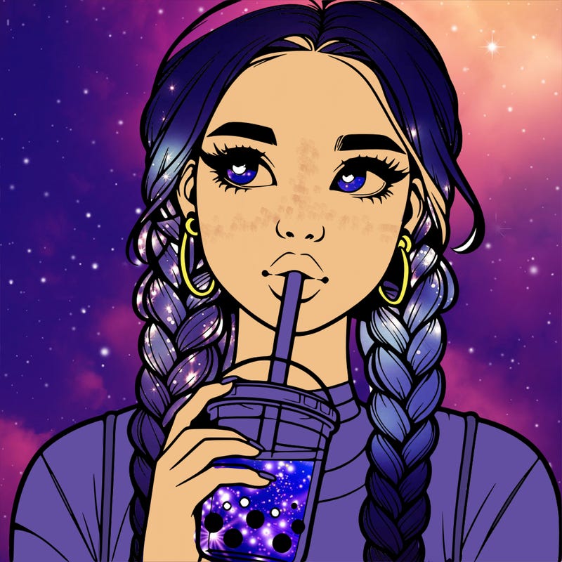 realistic girl with braided hair drinking boba