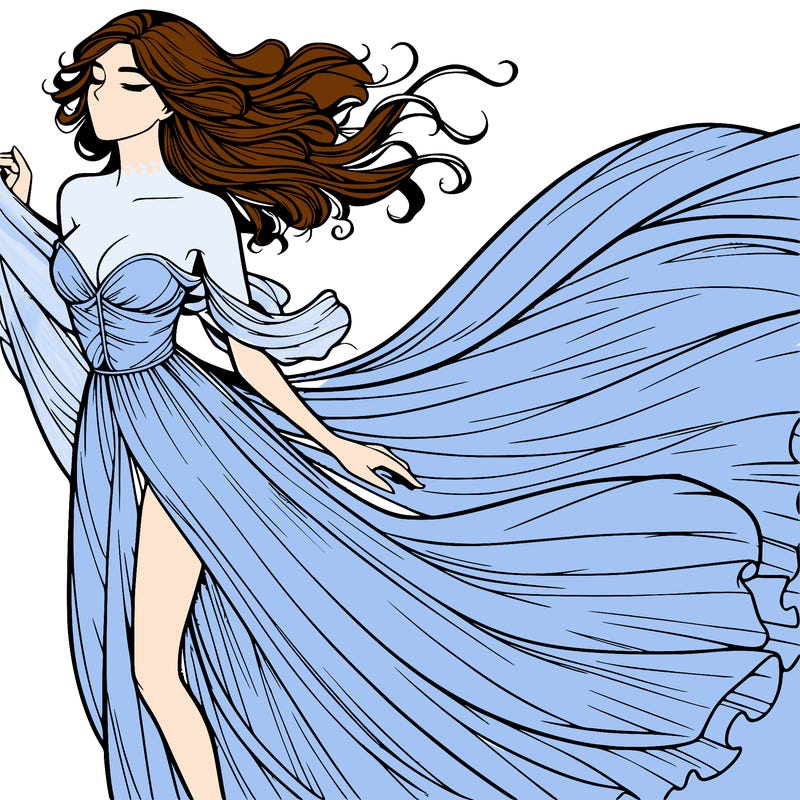 realistic woman in dress flowing the the wind