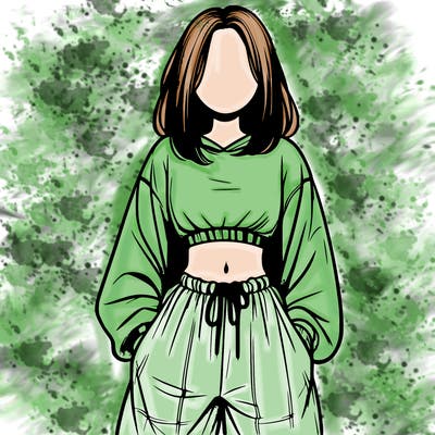 realistic girl faceless with baggy pants and a crop top