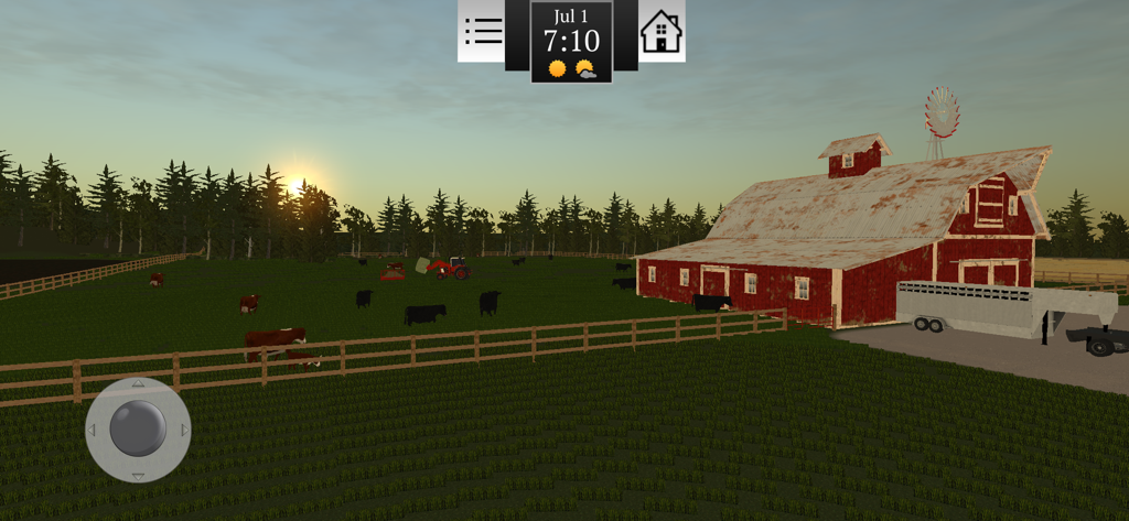 Cattle grazing in a pasture beside a red barn in Farming USA 2