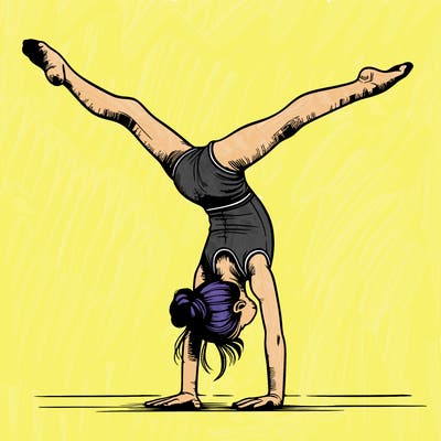 realistic gymnastic hand stand girl in four splits