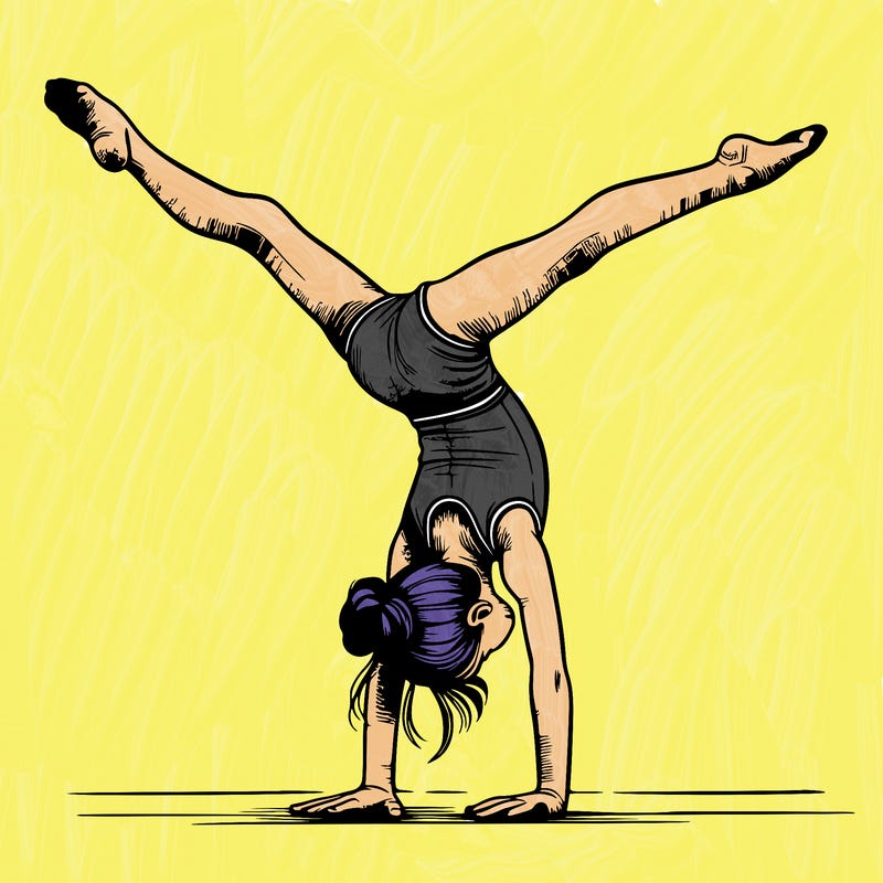 realistic gymnastic hand stand girl in four splits