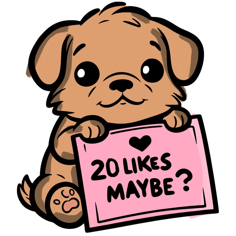 a puppy holding a sign that says 2 likes maybe?