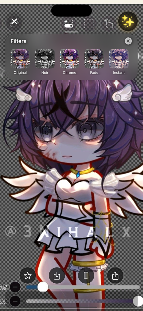 Mobile app interface showing filters for a Gacha style wallpaper