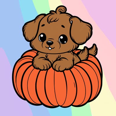 cute little puppy in a pumpkin