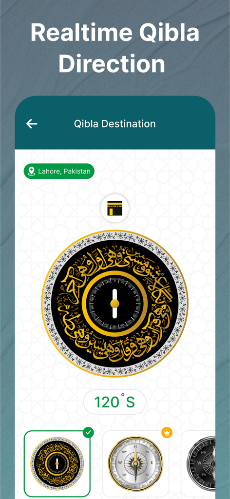 La aplicación Qibla Finder que muestra una brújula en tiempo real para la dirección de la oración.