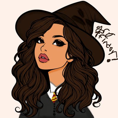 realistic witch girl with wavy hair and lips