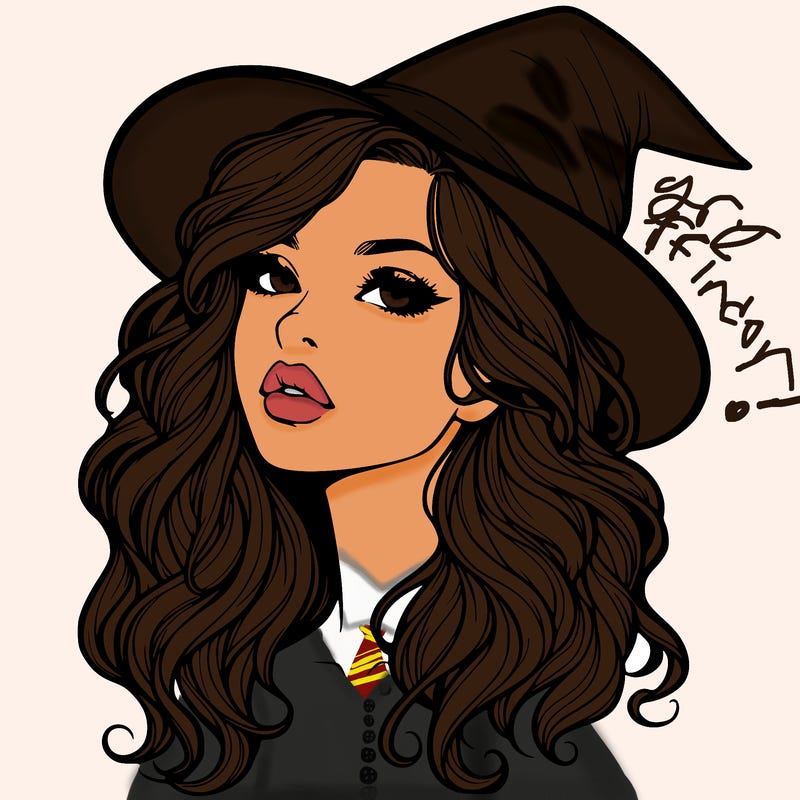 realistic witch girl with wavy hair and lips