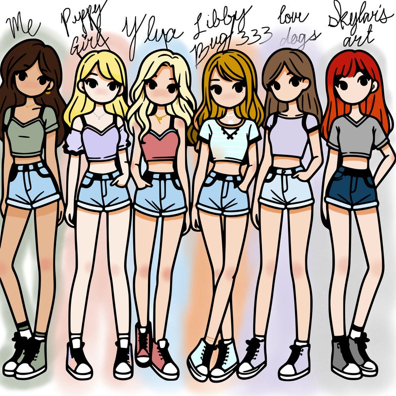 a group of girls wearing crop tops and shorts