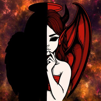 realistic angel half demon