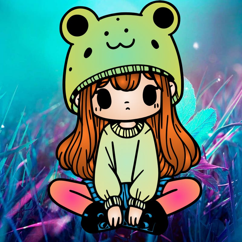 a girl wearing a frog hat and some frog socks